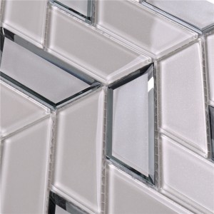HMB32 Beidge Honed Herring Bone 12x12 กระเบื้องหินตกแต่ง Beveled Glass Mosaic