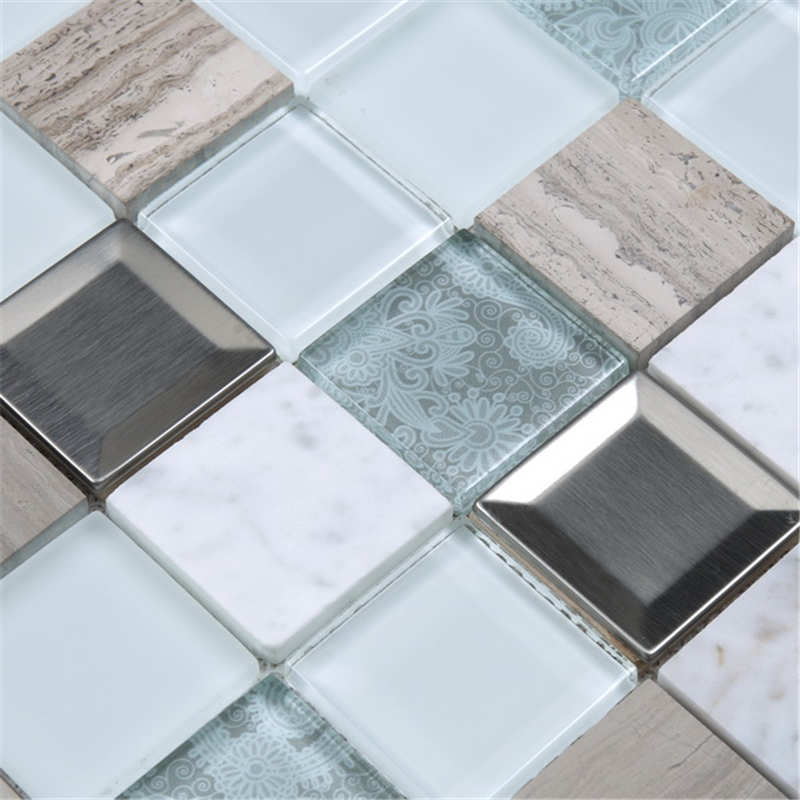 ดอกไม้ที่มีคุณภาพสูงแบบเปลือกหอยแก้วผสมสแตนเลสโลหะ Backsplash กระเบื้องโมเสคสีม่วงกระเบื้องห้องน้ำโรงแรม