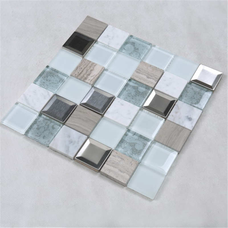 ดอกไม้ที่มีคุณภาพสูงแบบเปลือกหอยแก้วผสมสแตนเลสโลหะ Backsplash กระเบื้องโมเสคสีม่วงกระเบื้องห้องน้ำโรงแรม