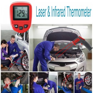 เครื่องวัดอุณหภูมิอินฟราเรดอุตสาหกรรมระยะทางถึงอัตราส่วน 12: 1 ติดต่อปืนเลเซอร์อุณหภูมิแบบดิจิตอล