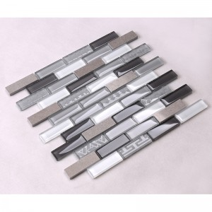 การออกแบบที่ทันสมัยแถบสีเทาแก้วผสมหินอ่อนและหินโมเสกตกแต่งผนังกระเบื้องสาดกลับ