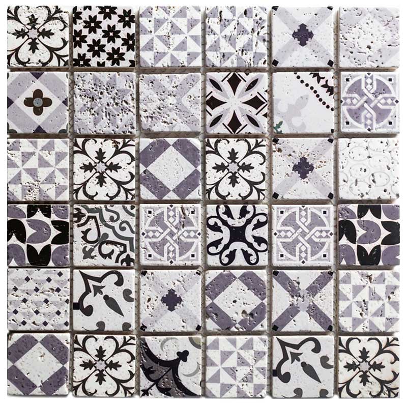 แฟชั่นโมเสคหินอ่อนสไตล์โมเสคหินอ่อนเจ็ทสำหรับกระเบื้อง Backsplash