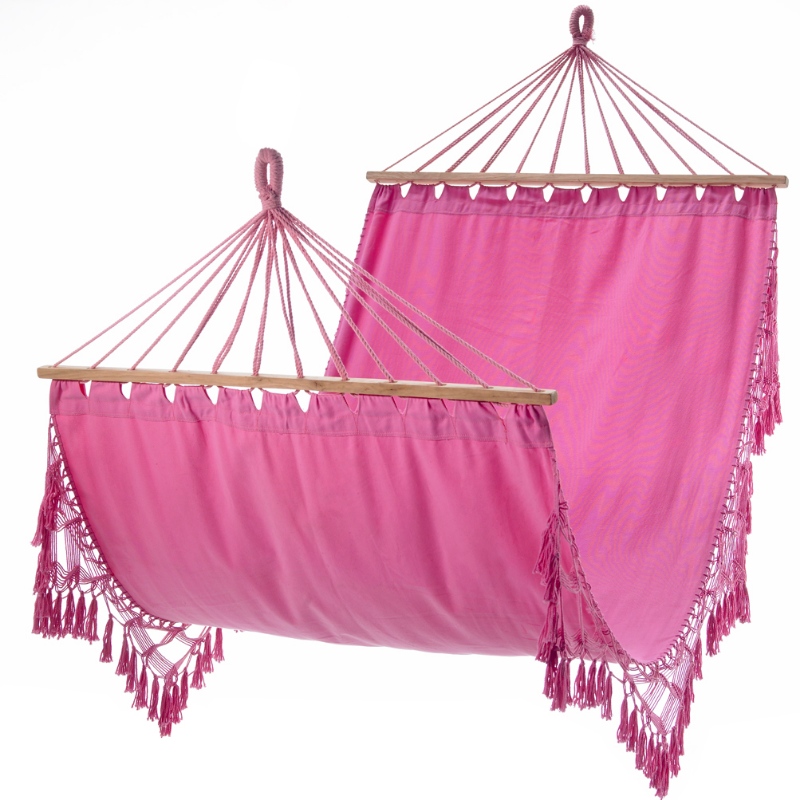 ในร่มใช้กลางแจ้งเปลญวน Macrame-100% แฮนด์เมดแบบพกพาผ้าฝ้ายเปลญวนกับบาร์ไม้