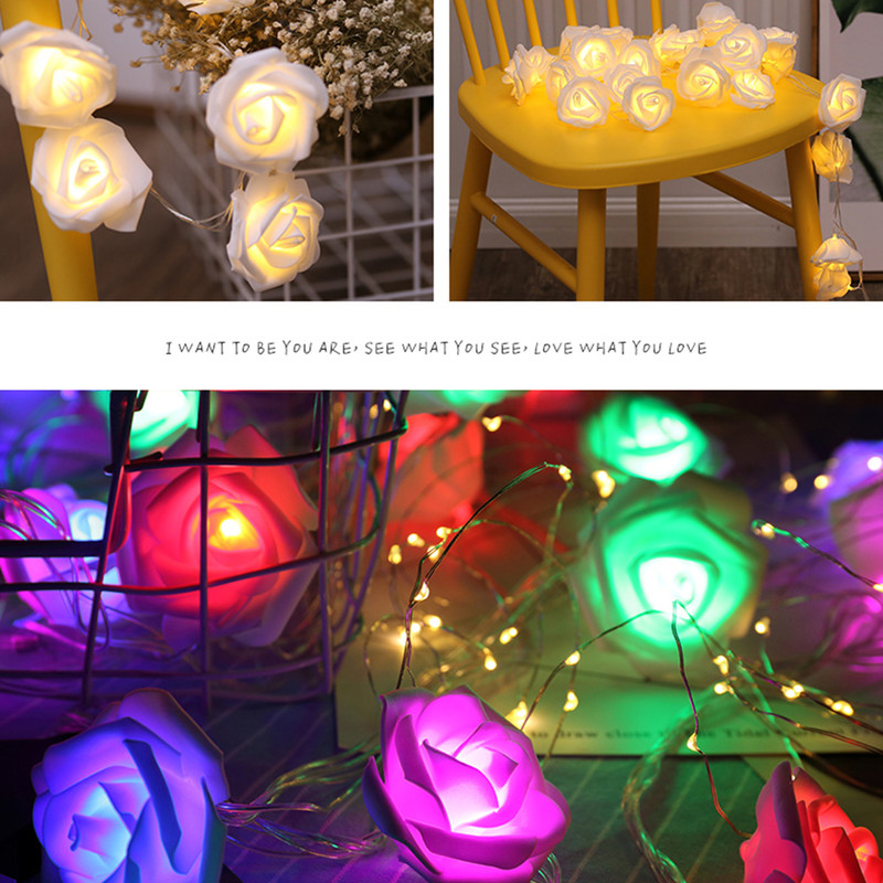 10/20 LEDs ถ่านไฟฉาย LED ดอกกุหลาบสตริงไฟคริสต์มาสนางฟ้าแสงวาเลนไทน์ปาร์ตี้วันหยุดงานแต่งงานตกแต่ง