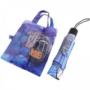 กระเป๋าช้อปปิ้งพิมพ์ดิจิตอล 3 ร่มพับสำหรับเดินทาง