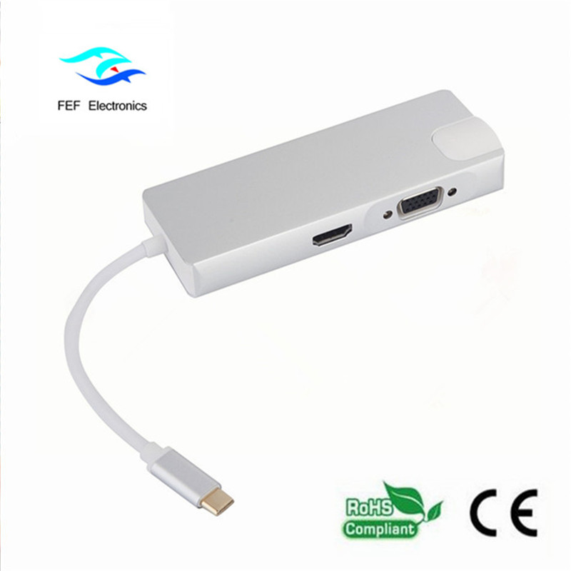 USB type c / HDMI หญิง + VGA หญิง + 2 * USB3.0 หญิง + SD + TF + PD กรณีโลหะ