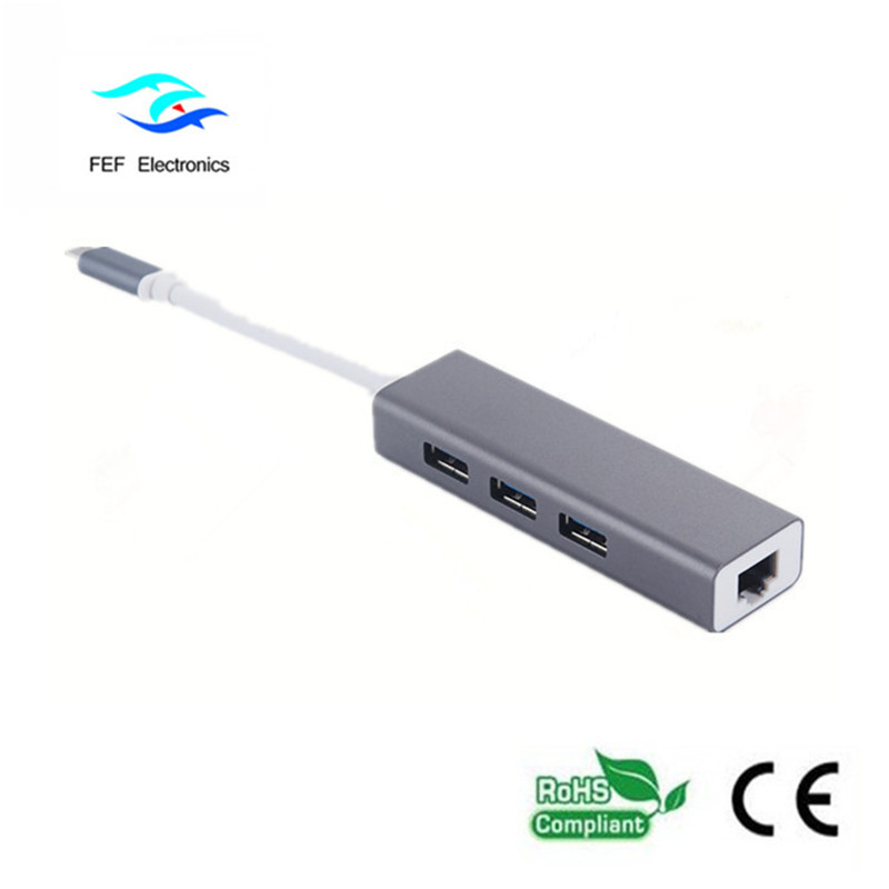 USB 3.1 พิมพ์ c ถึง RG45 หญิง Gigabit Ethernet + 3 * เปลือก ABS 2.0 หญิง USB รหัส: FEF-USBIC-016