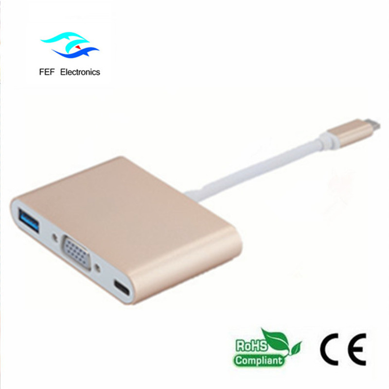 USB TYPE-C ถึง USB3.0 หญิง + VGA หญิง + PD สามในหนึ่งตัวแปลง ABS รหัสเชลล์: FEF - USBIC-007