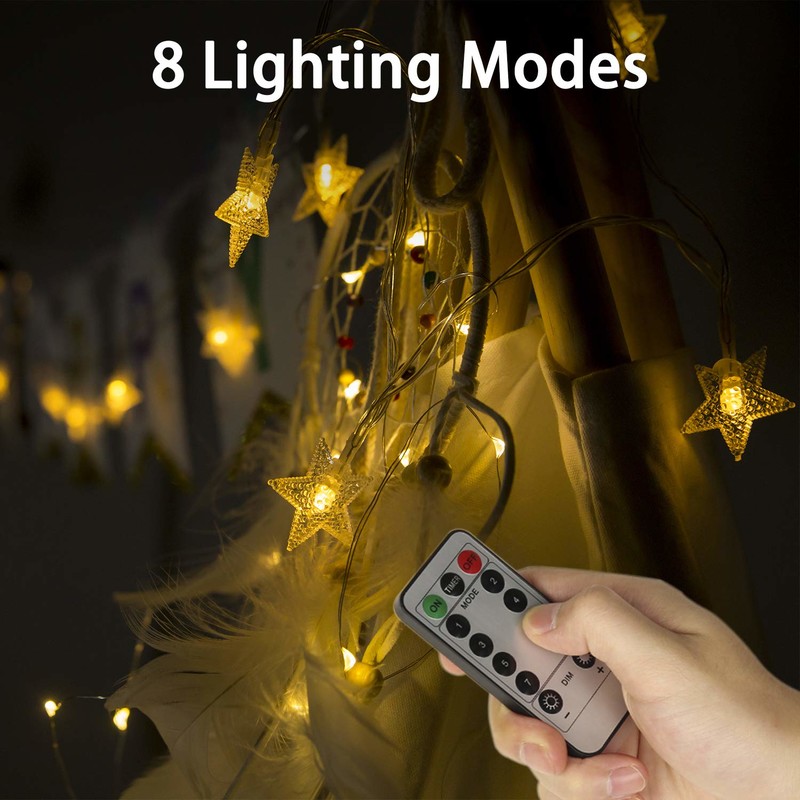 ไฟสตริง, Rymbo 34ft ในร่ม / กลางแจ้งรูปดาวไฟ LED วอร์มไวท์กระพริบตาไฟและ USB ขับเคลื่อนและใสสตริงเคเบิ้ลและอะแดปเตอร์ระยะไกล