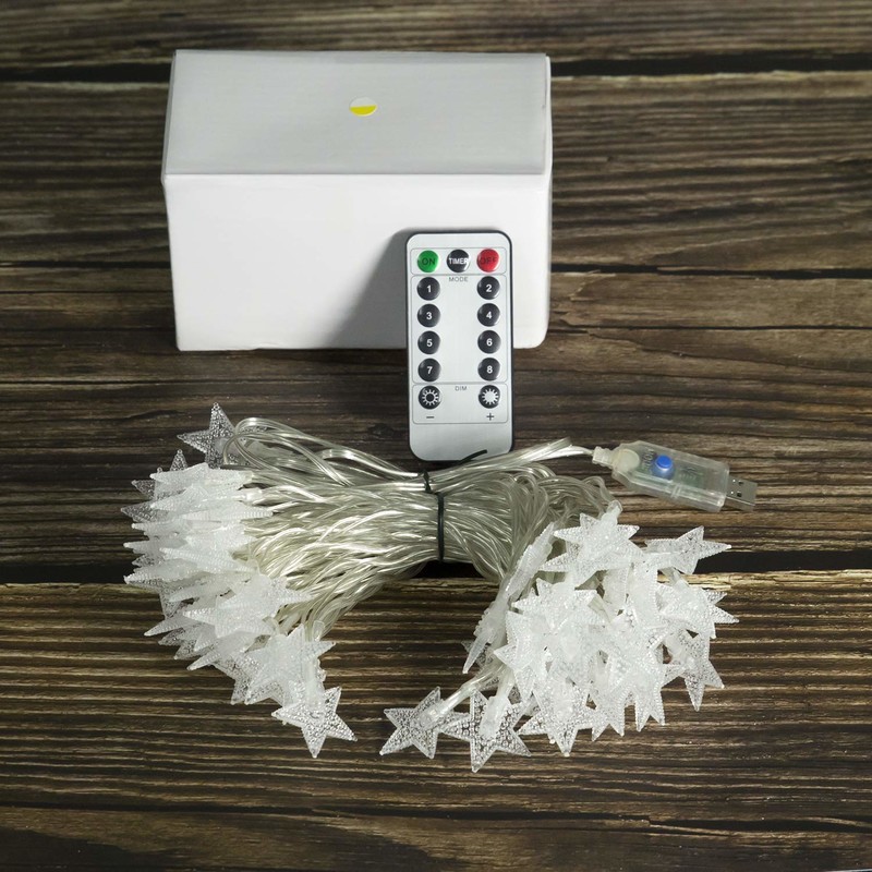 ไฟสตริง, Rymbo 34ft ในร่ม / กลางแจ้งรูปดาวไฟ LED วอร์มไวท์กระพริบตาไฟและ USB ขับเคลื่อนและใสสตริงเคเบิ้ลและอะแดปเตอร์ระยะไกล
