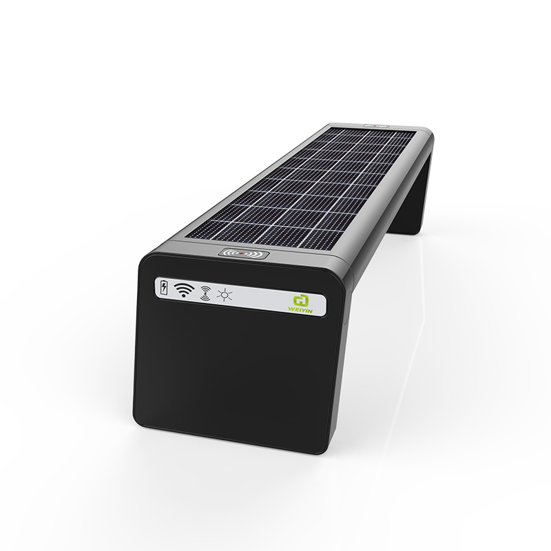 Solar Smart Bench ขาตั้งจักรยานเสริมและหน้าจอ LED ที่ด้านหลัง