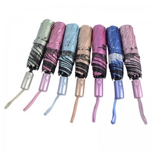 ร่มกันแดดเคลือบสีดำสีสันสดใสป้องกันรังสี UV 3 ตัวร่มกันฝนและดวงอาทิตย์