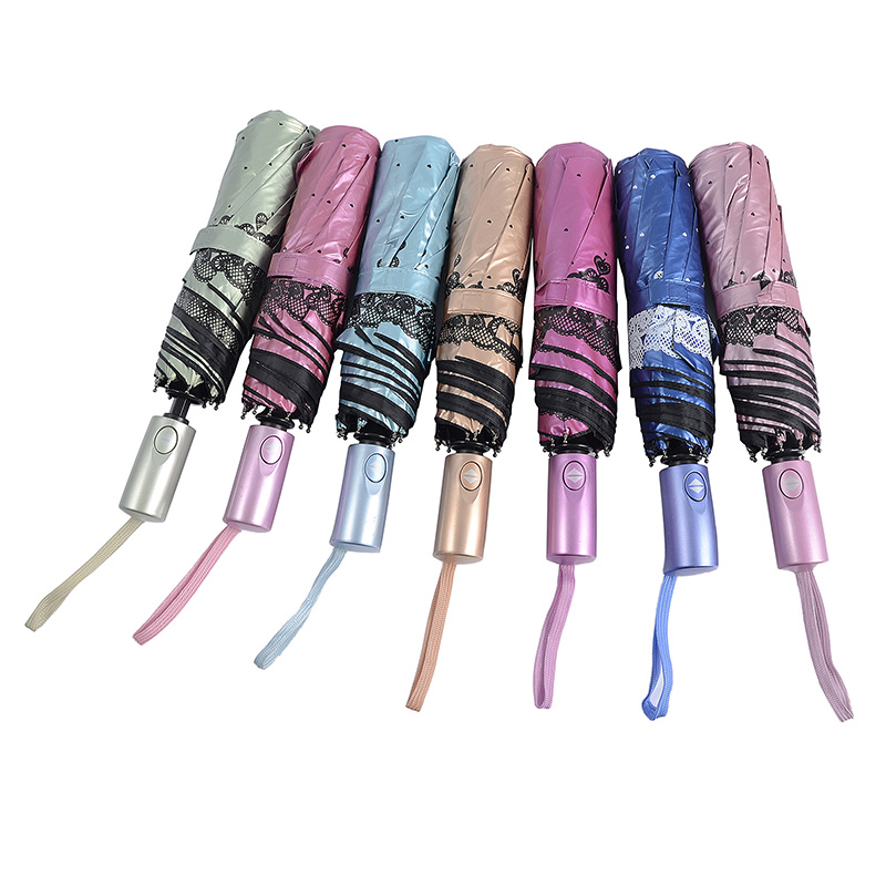 วัสดุพิเศษสีฟ้าเคลือบ UV พับ 3 ชั้นอัตโนมัติเปิดและปิดอัตโนมัติร่ม