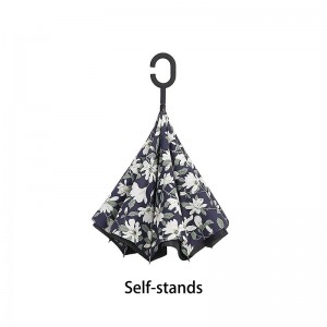 ฝนร่ม windproof กับการออกแบบการพิมพ์ดอกไม้ย้อนกลับ striaght ร่ม