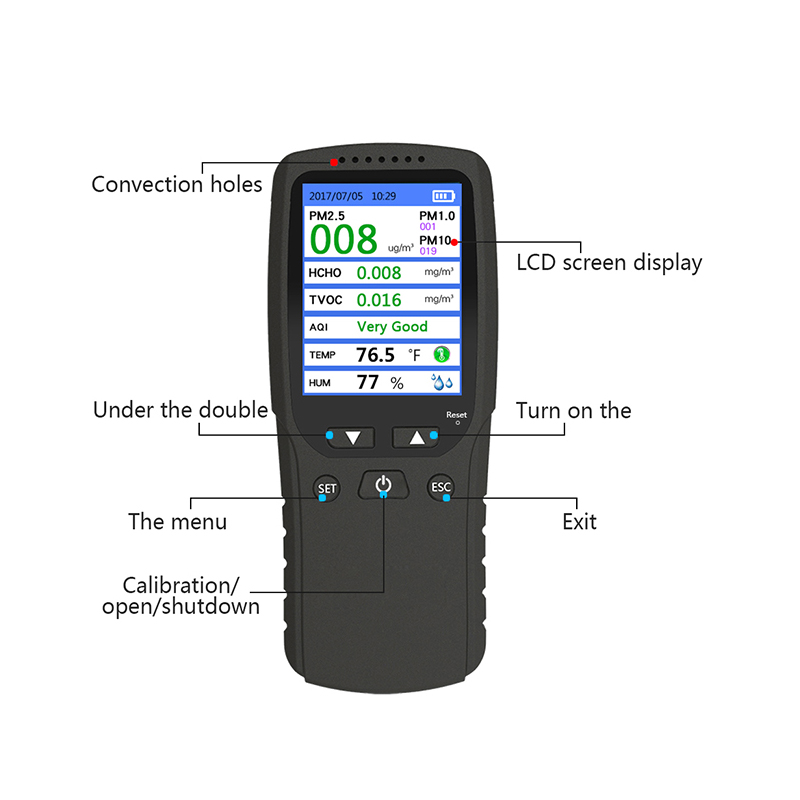 Dienmern ใหม่ร้อน PM2.5 ตรวจจับคุณภาพอากาศทดสอบการตรวจสอบมิเตอร์ RechargeableDM-106A สีดำอากาศ decetor