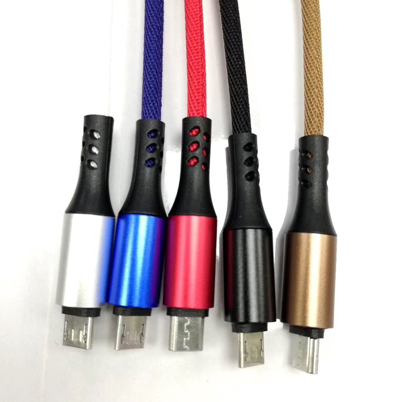 การชาร์จอย่างรวดเร็วรอบสายเคเบิลข้อมูล Micro to USB 2.0 แบบถักสำหรับ micro USB, Type C, การชาร์จและเชื่อมต่อฟ้าผ่าของ iPhone