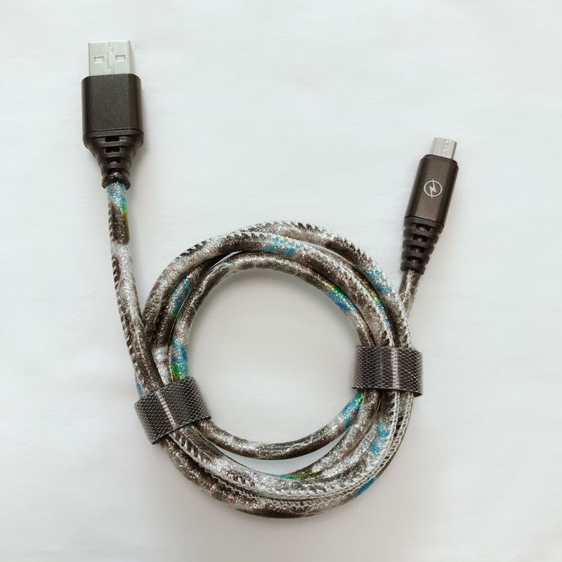 ส่องแสงหนัง PU การชาร์จอย่างรวดเร็วรอบอลูมิเนียมที่อยู่อาศัยสายเคเบิล USB สำหรับ micro USB, Type C, iPhone ฟ้าผ่าชาร์จและซิงค์