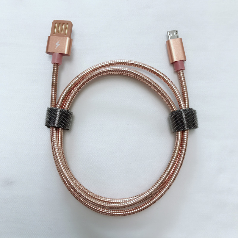 สายเคเบิลท่อโลหะแบบคู่หน้า USB 2.0 ชาร์จอลูมิเนียมทรงกลมพร้อมสายเคเบิลข้อมูล Micro to USB 2.0