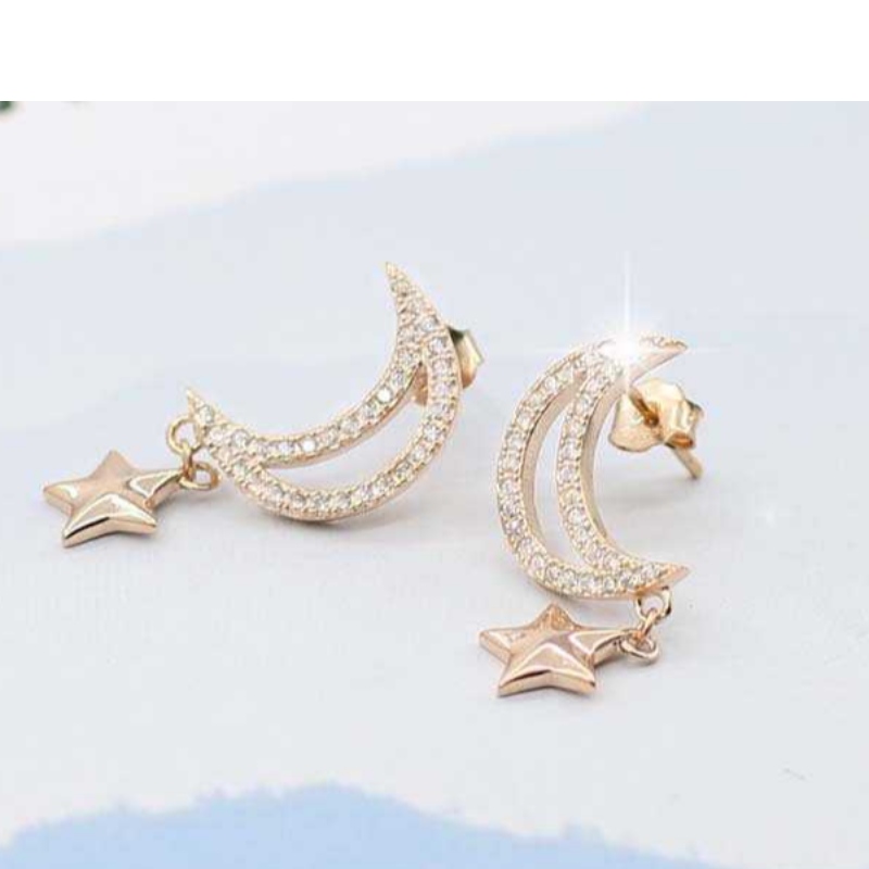 S925 รถดอกไม้ T Remella เครื่องประดับดาวดวงจันทร์ฝังเพทายต่างหูแฟชั่น