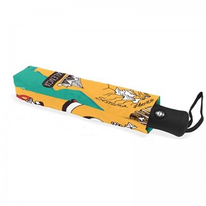 Windproof ที่กำหนดเองพิมพ์ pongee ผ้า 2 ส่วนซี่โครงไฟเบอร์กลาสอัตโนมัติ 3 พับร่ม