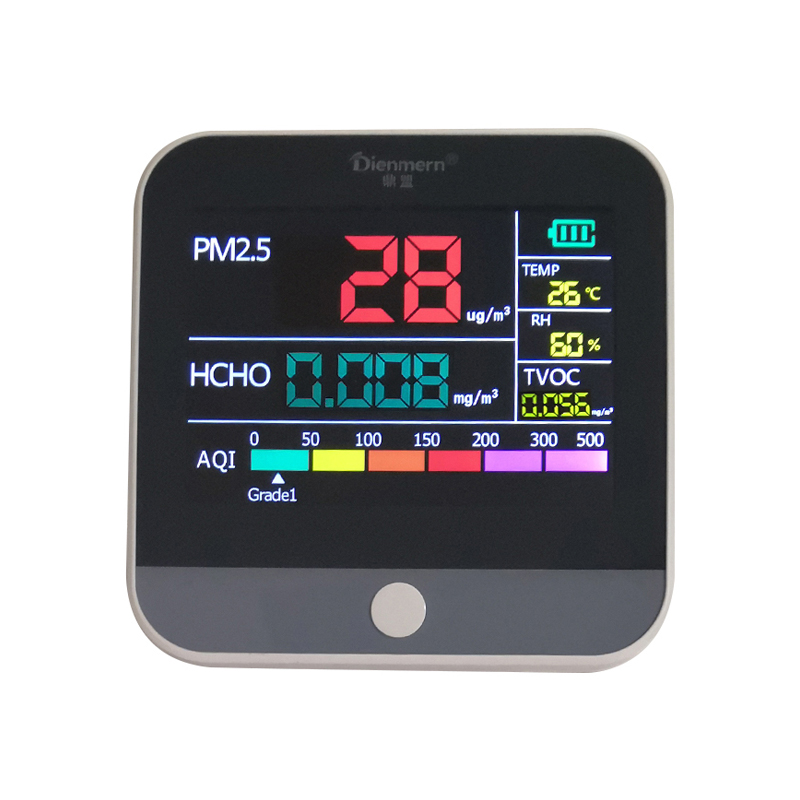 ฟอร์มาลดีไฮด์คุณภาพอากาศทดสอบ PM2.5 แบบพกพาเลเซอร์ TVOC AQI ตรวจจับการตรวจสอบสมาร์ทสำหรับบ้านสำนักงานรถอุณหภูมิความชื้น