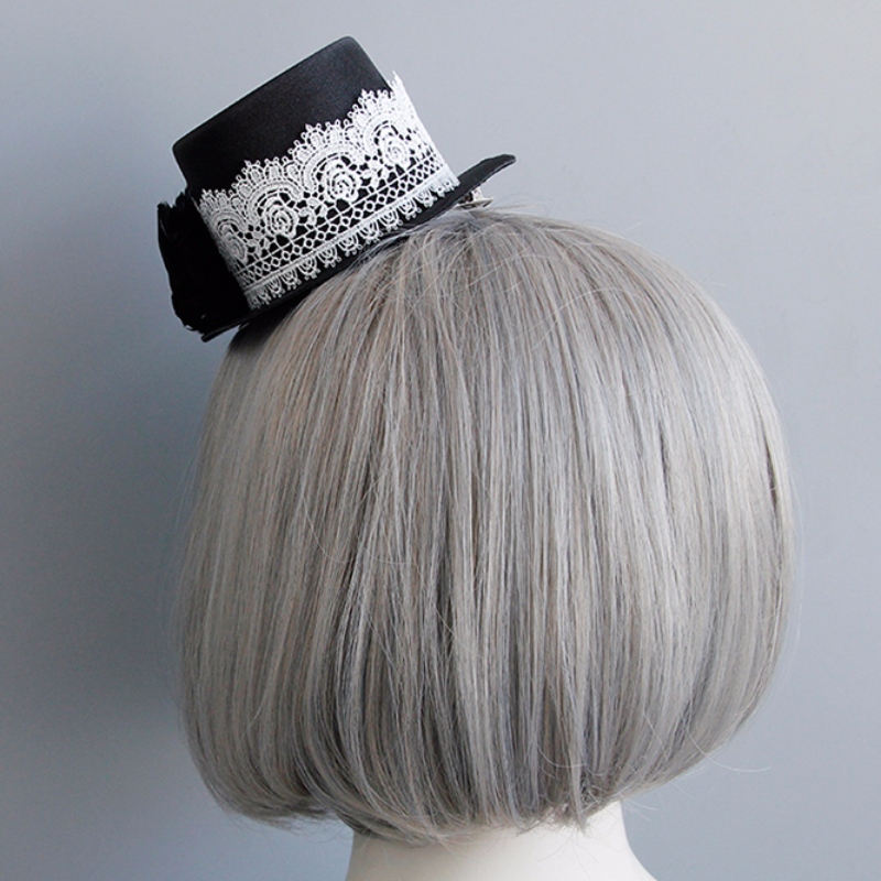 โกธิคลูกไม้สีขาวสีดำเพิ่มขึ้นด้านบนมินิหมวกอุปกรณ์เสริมฮาโลวีน Hairclip J18811