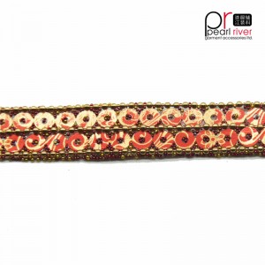 ตัดแต่งลูกปัดใหม่ด้วยเลื่อมสีส้มเย็บคู่