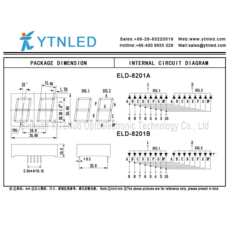 0.8 นิ้ว 2 หลักสีแดง 7 ส่วนจอแสดงผล LED, หลอดดิจิตอล