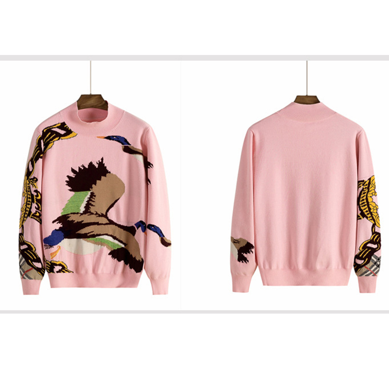 OEM และ ODM โลโก้ที่กำหนดเอง Jacquard Intarsia ป่าห่านการออกแบบแฟชั่นถักผู้หญิงเสื้อกันหนาวเสื้อสวมหัว
