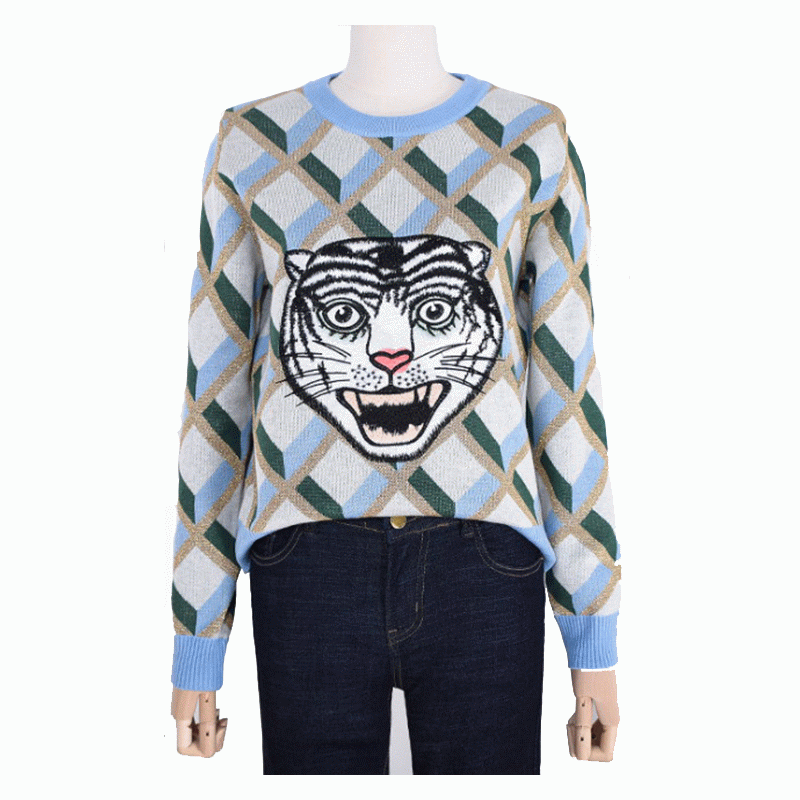 มาใหม่หัวเสือ Jacquard Tops สุภาพสตรีฤดูหนาวฤดูใบไม้ร่วงเสื้อกันหนาวเสื้อสวมหัว