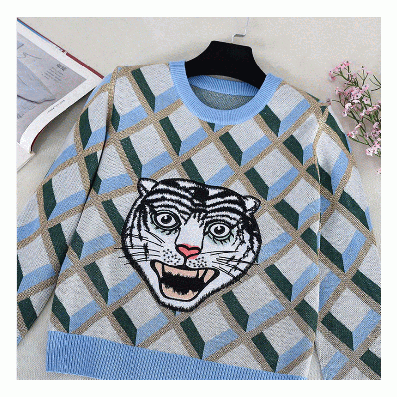 มาใหม่หัวเสือ Jacquard Tops สุภาพสตรีฤดูหนาวฤดูใบไม้ร่วงเสื้อกันหนาวเสื้อสวมหัว