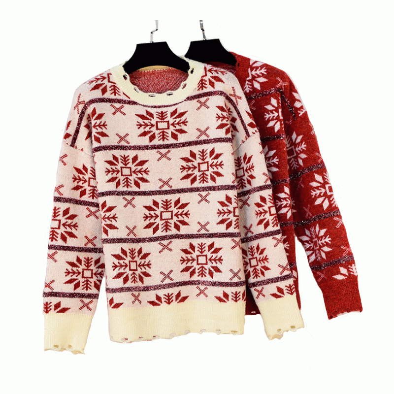 มาใหม่ใหม่หลวมใบ Jacquard ท็อปส์ถักเสื้อกันหนาว Pullovers สำหรับสุภาพสตรี