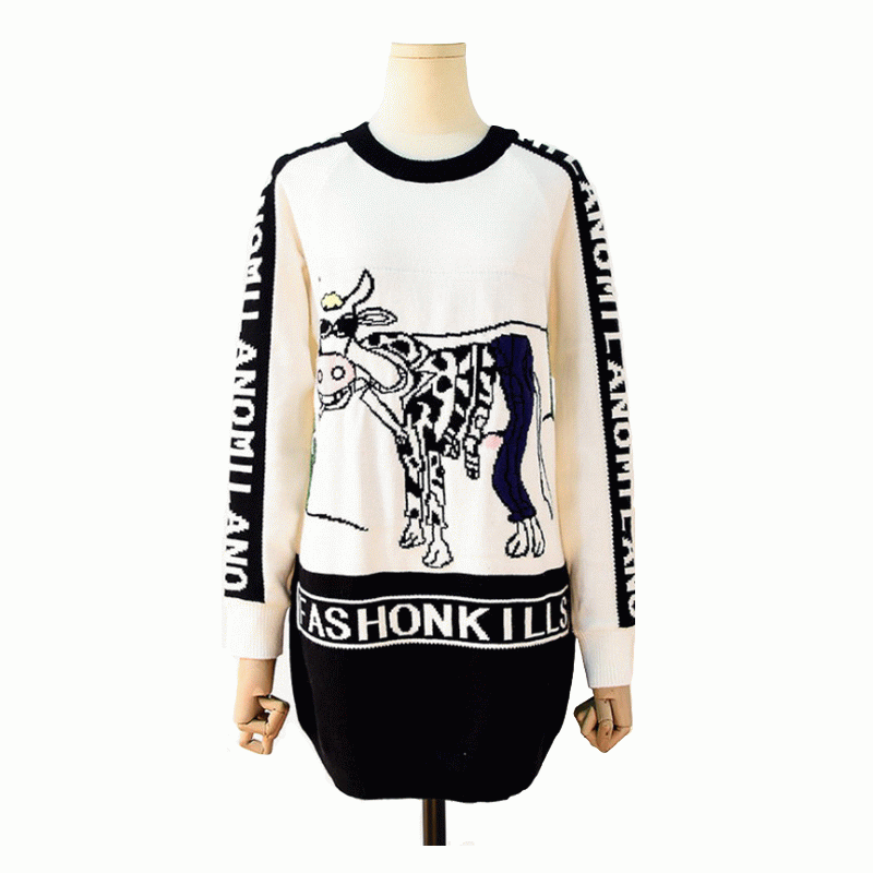 มาใหม่ทำด้วยผ้าขนสัตว์หนาฤดูหนาวที่อบอุ่นเสื้อกันหนาวคอมพิวเตอร์ถักสูบบุหรี่เสื้อสวมหัววัว