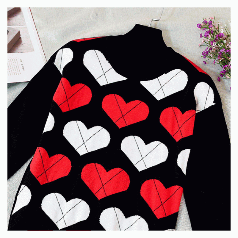 กำหนดเองหัวใจ Jacquard ผู้หญิงเสื้อสเวตเตอร์ถัก