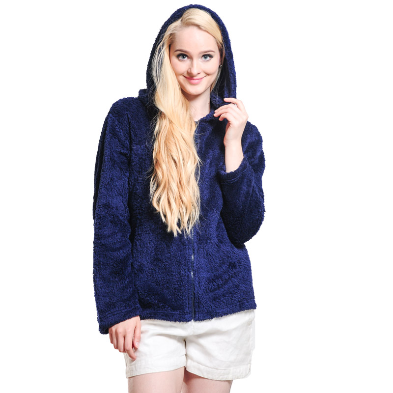 ผู้หญิง Snuggle ขนแกะกองทัพเรือซิปเสื้อสวมหัวคลุมด้วยผ้า