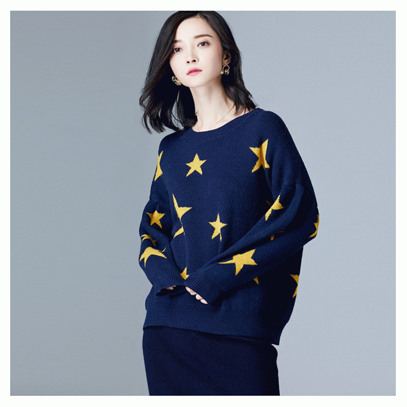 เสื้อสเวตเตอร์ถัก Jacquard ลายดาวหลวม