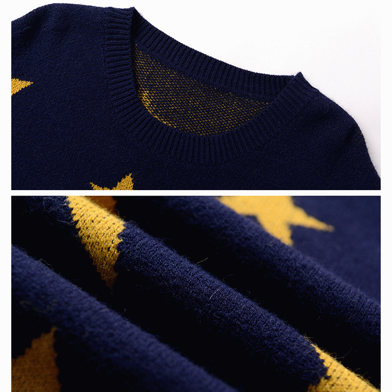 เสื้อสเวตเตอร์ถัก Jacquard ลายดาวหลวม