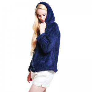 ผู้หญิง Snuggle ขนแกะกองทัพเรือซิปเสื้อสวมหัวคลุมด้วยผ้า