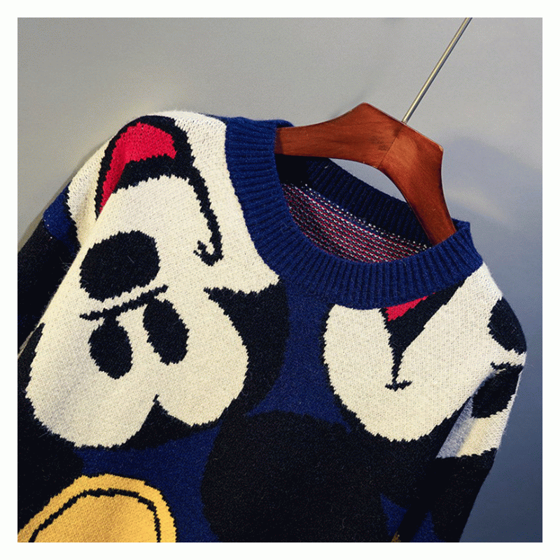2019 ยาวน่ารักโดนัลด์ดั๊กการ์ตูนรูปแบบหนา Jacquard ฤดูหนาวสุภาพสตรีเสื้อสเวตเตอร์