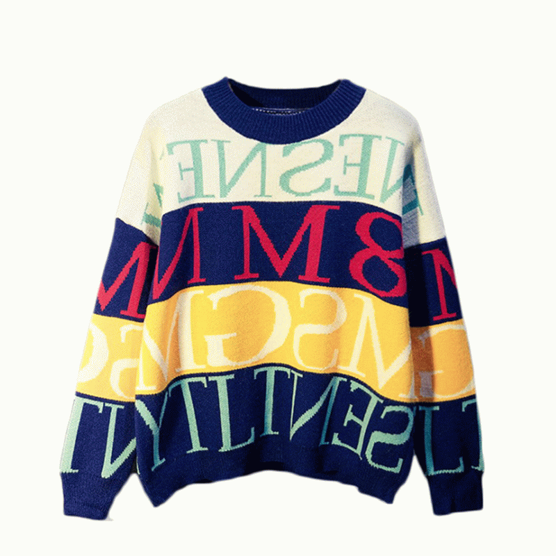 กำหนดเองเสื้อผ้าเสื้อผ้าตัวอักษร Jacquard เสื้อถักหลวม