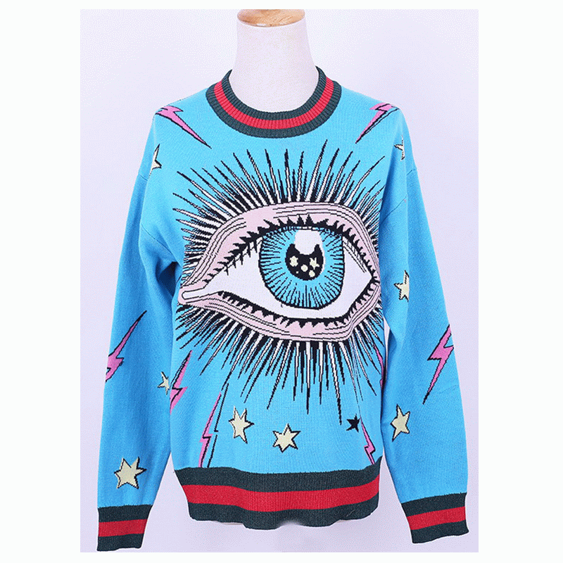 OEM Big Eye Jacquard Ladies 'Custom Pullover เสื้อกันหนาว 2018