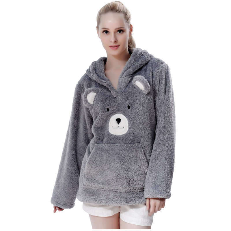ผู้หญิง Snuggle ขนแกะสีเทาเสื้อสวมหัว Embrodiery