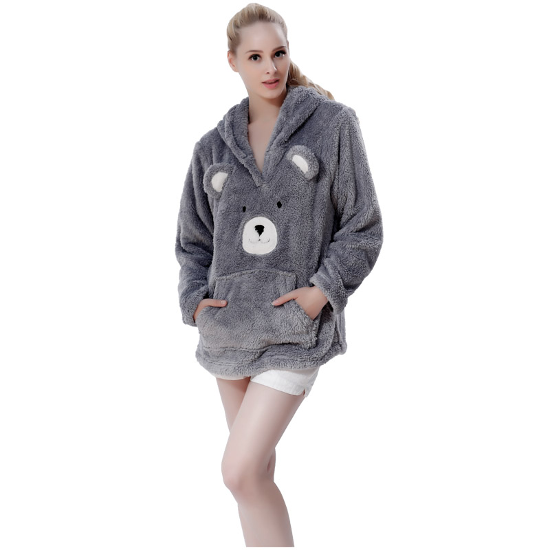 ผู้หญิง Snuggle ขนแกะสีเทาเสื้อสวมหัว Embrodiery