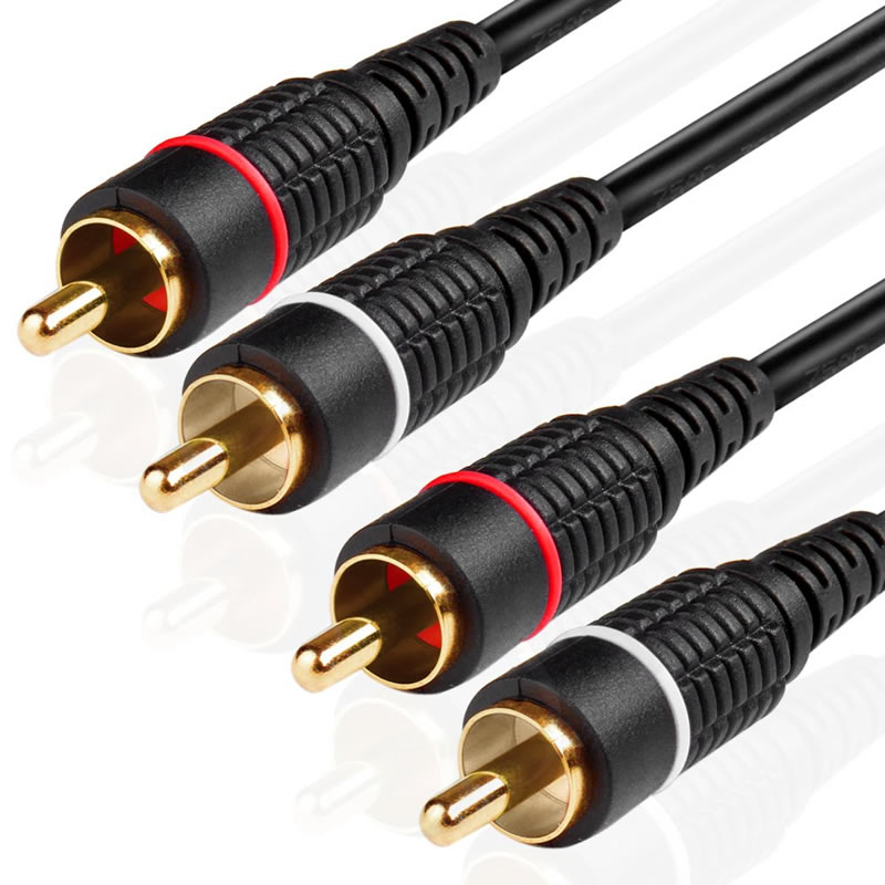 ปลั๊ก RCA คู่ M / M 2 ช่อง (ขวาและซ้าย) ชุบทอง Dual Shielded RCA กับขั้วต่อตัวผู้สีดำ