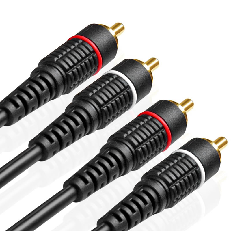 ปลั๊ก RCA คู่ M / M 2 ช่อง (ขวาและซ้าย) ชุบทอง Dual Shielded RCA กับขั้วต่อตัวผู้สีดำ