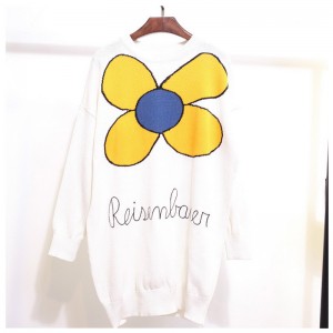 ขนาดอเมริกัน / ยุโรปขนาด Daisy ดอกไม้ Jacquard สตรี Pullover เสื้อกันหนาวชุด