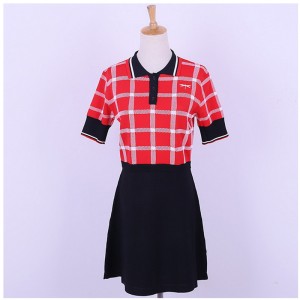 กำหนดเองออกแบบแขนสั้นโปโลคอปกสีคมชัด Plaids Office ผู้หญิงถักเสื้อกันหนาวชุด