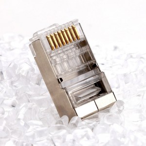 ตัวเชื่อมต่อ RJ45 CAT5E CAT6 ตัวเชื่อมต่ออีเธอร์เน็ต Crimp STP 8P8C แบบแยกส่วนหัวคริสตัลแบบแยกส่วน