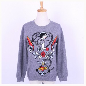 2018 ฤดูใบไม้ผลิฤดูใบไม้ร่วงสุภาพสตรีผ้า Jacquard ถักเสื้อกันหนาวเสื้อสวมหัว