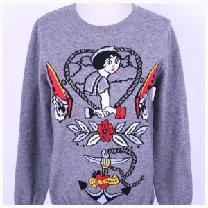 2018 ฤดูใบไม้ผลิฤดูใบไม้ร่วงสุภาพสตรีผ้า Jacquard ถักเสื้อกันหนาวเสื้อสวมหัว